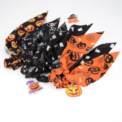 Halloween Hair Scrunchies Set - 4 Pcs with Ribbon Bow, Color 34