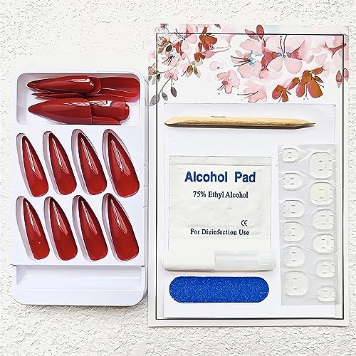 RUOKEXIN Stiletto Press On Nails 24Pcs Almond Full Cover Mirror Finish, Variation CJ12