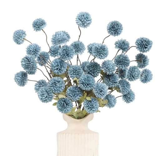 DuHouse 6pcs Dusty Blue Faux Silk Mini Chrysanthemum Flowers