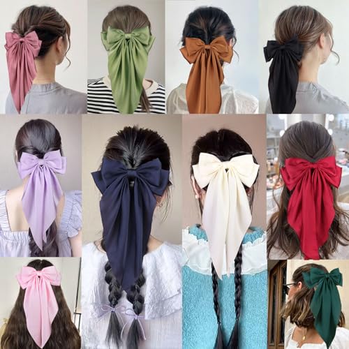 MRJ 4 Pcs Satin Hair Bows - Large Hair Clips for Women & Girls
