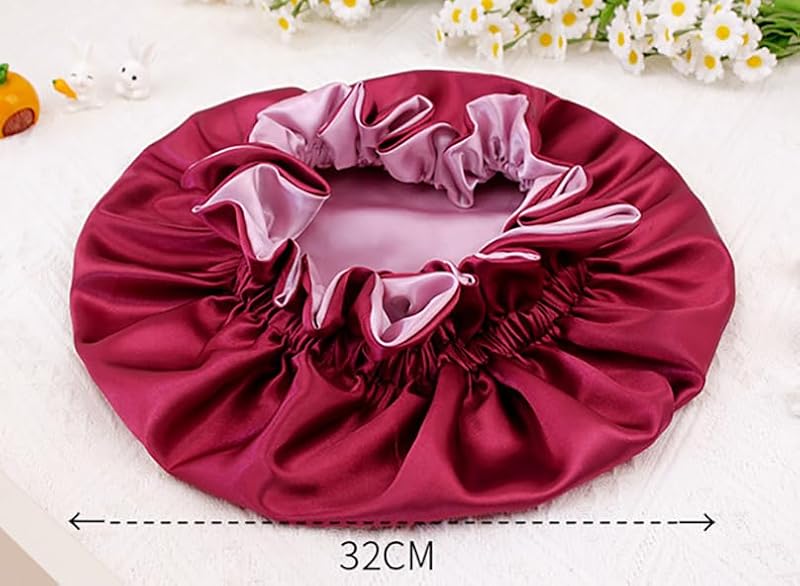 Double Layer Satin Bonnet for Sleeping Women - Wide Elastic Hair Cap