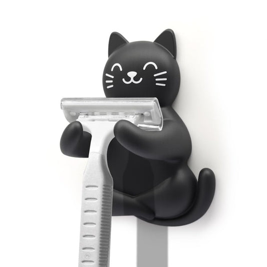 Gkodw Animal Razor Holder for Shower, Cute Black Cat Safety Razor Stand for Women Men, Funny Shaver Holder for Sister Friend, Towel Squeegee Shaver Hooks for Bathroom Decor, Razor Hanger for Family