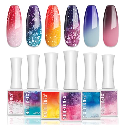 Modelones Neon Color Changing Gel Nail Polish Set - 6 Vibrant Shades, Beginner Friendly