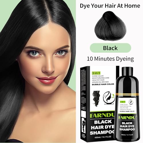 Farndu Black Hair Dye Shampoo for Gray Coverage - 100% Herbal Formula