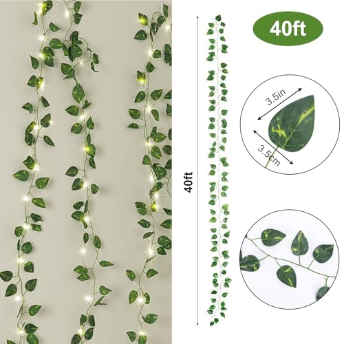 CEWOR 40ft LED Ivy String Lights - Battery Operated Garland for Home & Wedding Decor