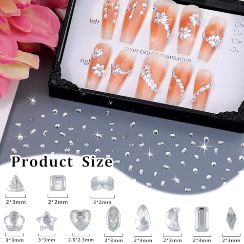 Umillars 9000Pcs Mini White Rhinestones Nail Art Charms Set – Multi Shape Flat Back Gems