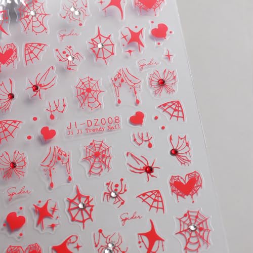 BYJKYEN Halloween Spider Web & Rhinestone Nail Stickers Pumpkin-11 6 Sheets