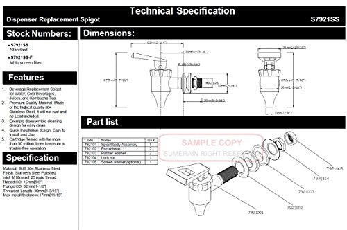 Sumerain Stainless Steel Beverage Dispenser Spigot Replacement