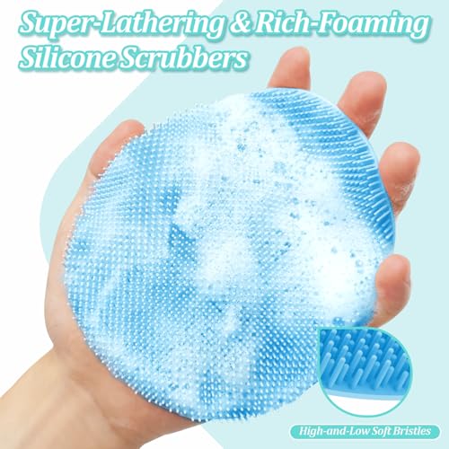 GEENOA Silicone Bath Gloves with Straps 2PCS - Deep Cleansing Exfoliating Body Scrubber, Enlarged & Anti-Slip for All Skin Types (Black+Blue)