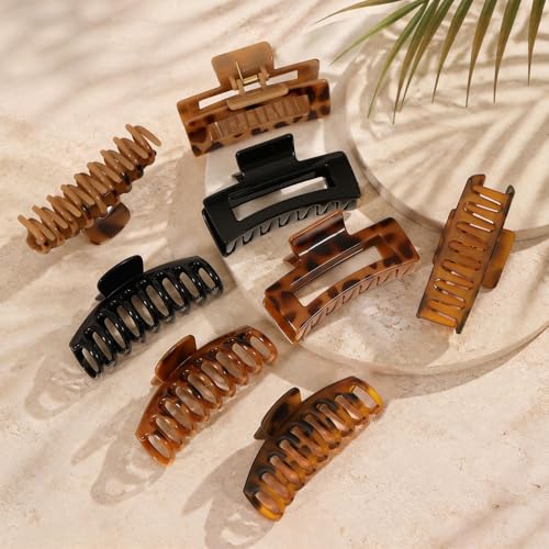 Molizummy Tortoise Shell Large Claw Hair Clips for Thick & Long Hair - 8 Pack