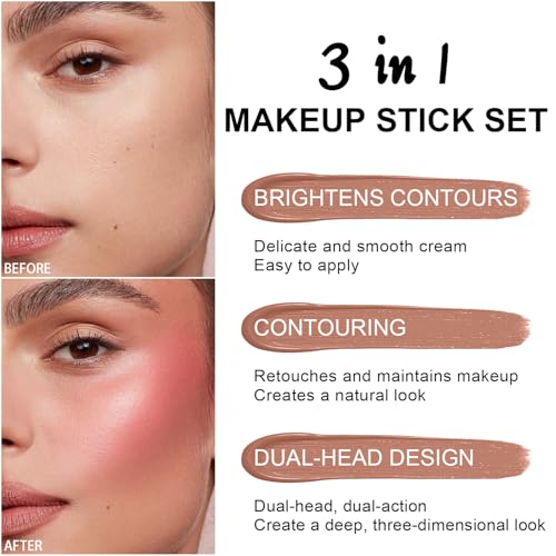 Meilury Double-Ended 6-Color Cream Contour Stick Kit with Highlighter, Blush & Bronzer - Set A