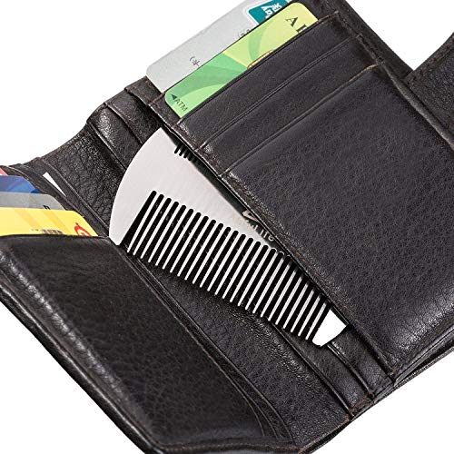 AhfuLife Stainless Steel Credit Card Size Beard & Hair Comb 2-Pack - Anti-Static, Dual Action, Gift Box