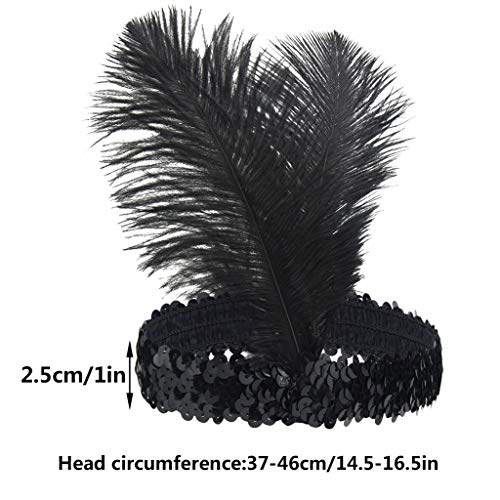 Tongcloud Black 12pc 1920s Flapper Headband Feather Vintage Costume Headpiece