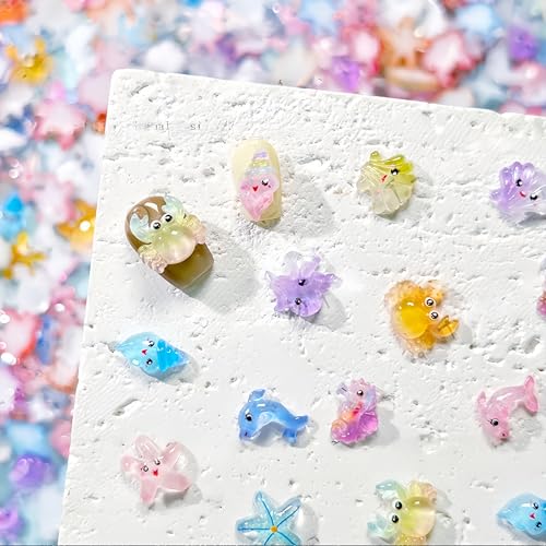 200Pcs 3D Ocean Nail Charms - Starfish, Crab & Dolphin Designs