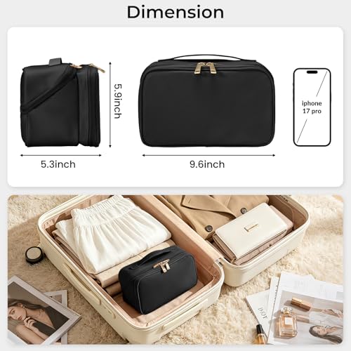 Travel Makeup Bag for Women Large Capacity Waterproof Organizer with Brush Holders - Black