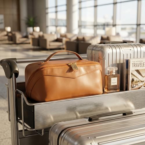 Mrsdry Brown Travel Makeup Bag - Large Waterproof Cosmetic Organizer