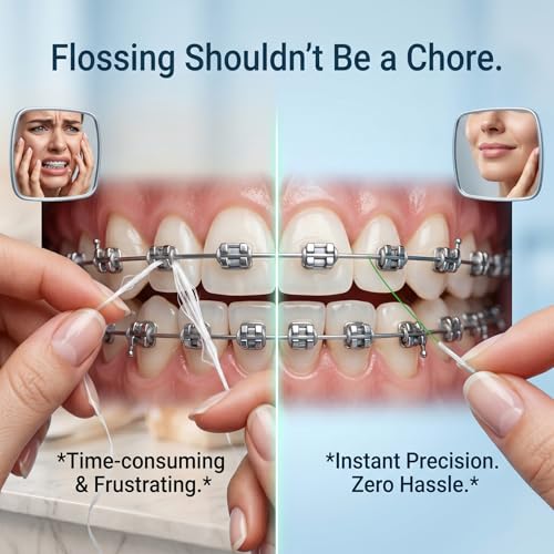 RAZOKO 3-in-1 Unflavored Dental Floss for Braces - 240 Pre-Cut Strands (Pack of 4)