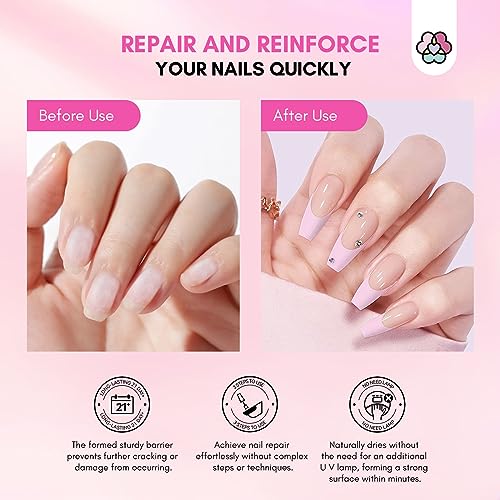 SAVILAND Clear + Pink Nail Repair Kit with 21ml Nail Glue for Split Nails, 60g