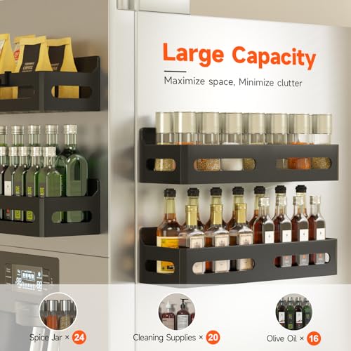 Magnetic Spice Rack Set with Hooks - 2-Pack Kitchen Organizer