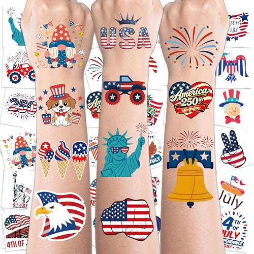 4th of July Temporary Tattoos Set - 150 USA Patriotic Designs