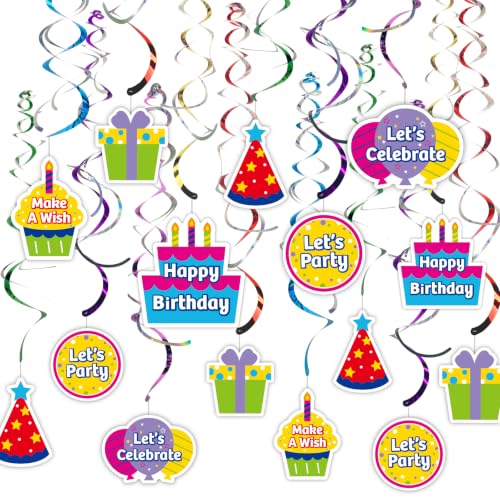 HonuGoGo 18-Piece Happy Birthday Decorations – Colorful Hanging Swirls