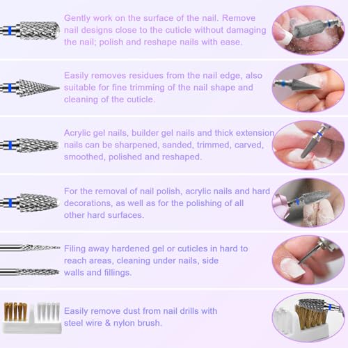 Diesisa 6-Piece Tungsten Carbide Nail Drill Bit Set - 3/32" Universal Shank