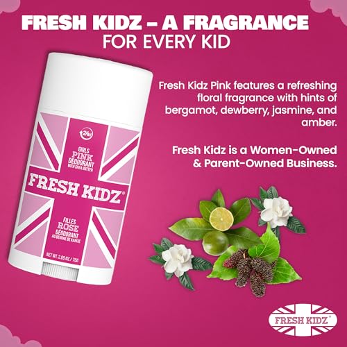 Fresh Kidz Deodorant Stick for Kids & Teens - 2.65 oz (Pack of 2) - Aluminum-Free, Sensitive Skin
