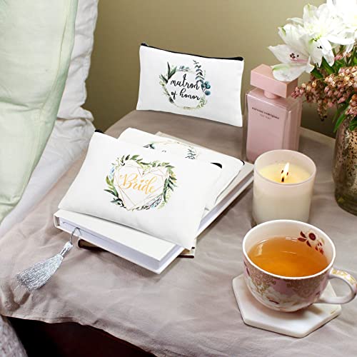 Weewooday 8 Pcs Bridesmaid Makeup Bags - Leaves Pattern