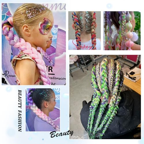 26 Inch Green Braiding Hair with Tinsel - Pre Stretched Yaki Extensions