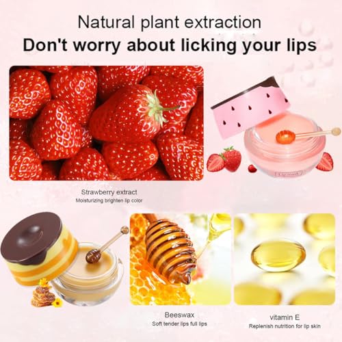 Alisesun 4Pcs Strawberry & Honey Lip Balm Propolis Mask – Moisturizing Lip Care