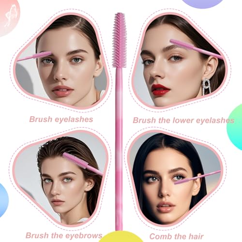 Silicone Mascara Wands - 50 Pack Dual-Color Spoolies for Lash Extensions