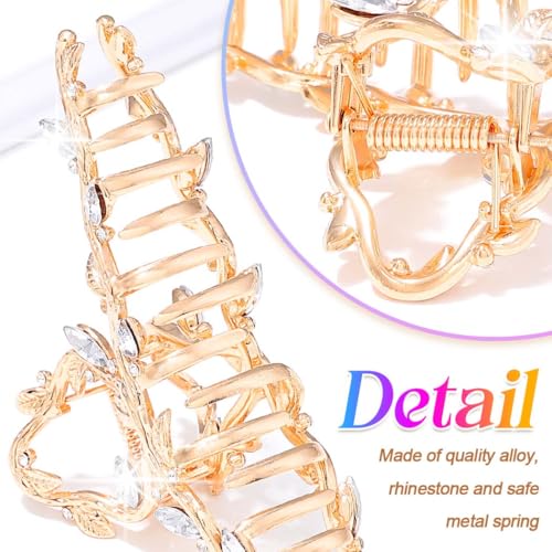 Gold Rhinestone Claw Clips for Women - Pack of 2 Fancy Hair Accessories