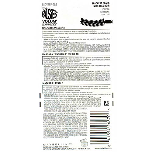 Maybelline New York Volum' Express The Falsies Flared Washable Mascara 0.17 Fl Oz Pack of 6, Blackest Black