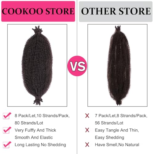 COOKOO 16-Inch Pre-Fluffed Springy Afro Twist Hair - 8 Pack Synthetic Braiding