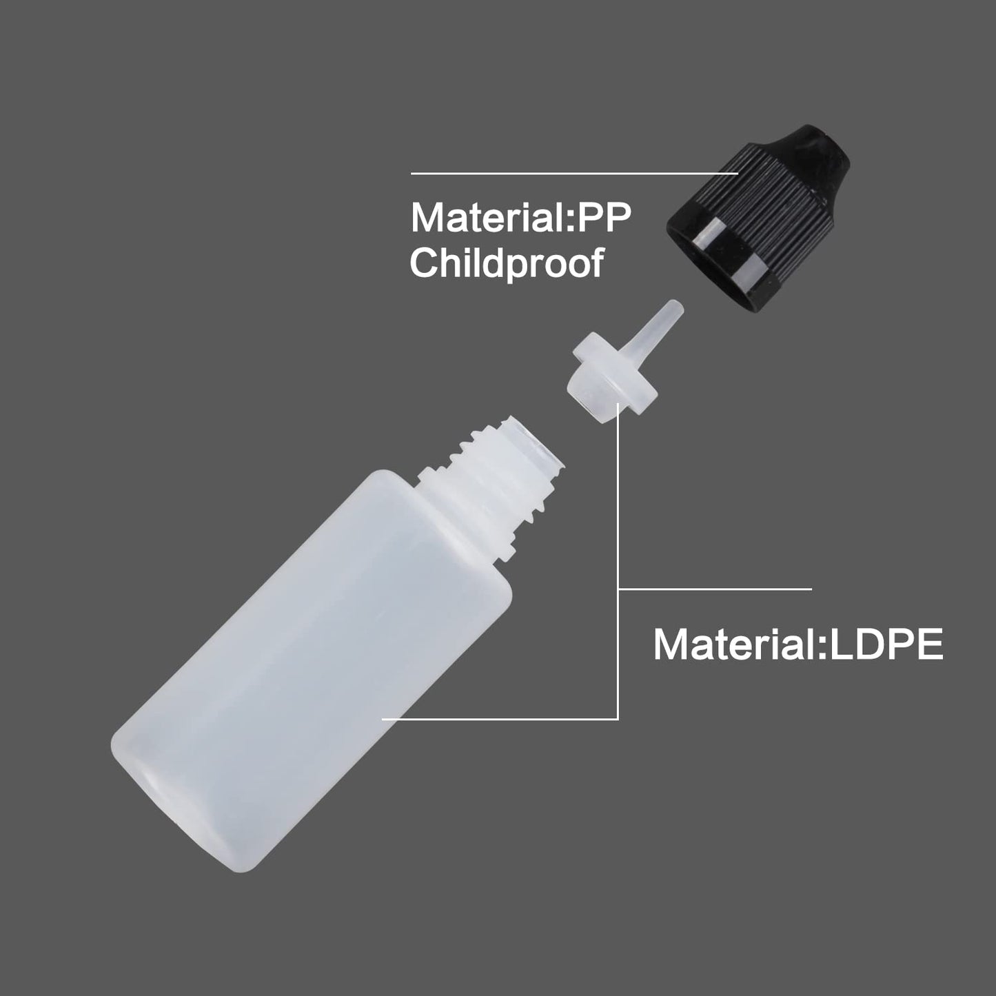 Eau 15ml LDPE Plastic Thin Tip Dropper Bottles, Small Empty Squeeze Dropper Bottles (50PCS, Black Caps), BPA Free