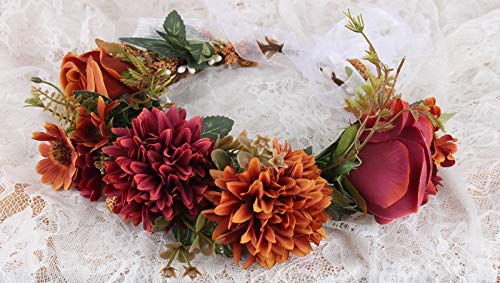 Rose Burgundy Floral Crown Headband - Bridal & Flower Girl Hair Garland