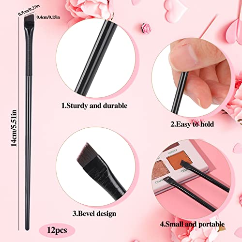 Angled Eyeliner & Eyebrow Brush Set - 12pcs Assorted Flat Tapered Brushes