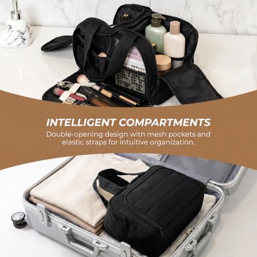 Large Travel Toiletry Bag for Women - Black Nylon Makeup Organizer