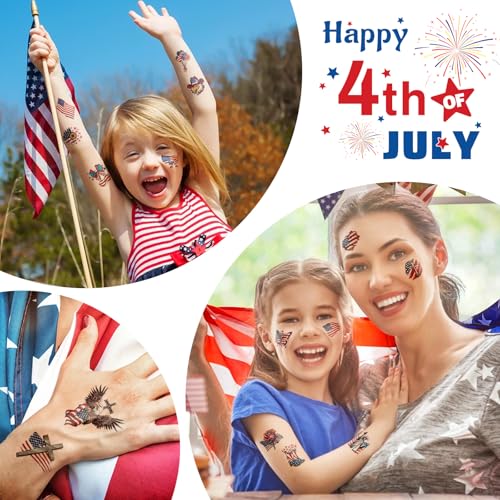 Metuu 117 Sheets Independence Day Temporary Tattoos Pink Variation, USA Flag & Eagle Designs for Adults & Kids