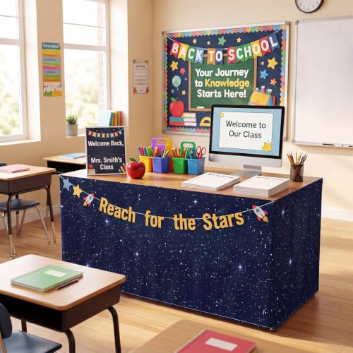Tiamon 6 FT Galaxy Night Sky Table Skirt for Classroom Decor
