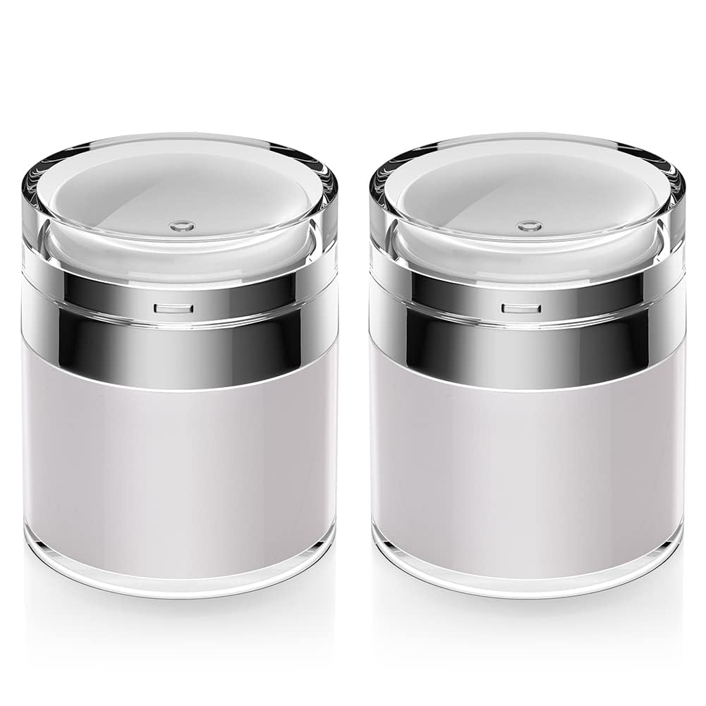 Airless Pump Jar - 1 oz Vacuum Dispenser for Cream | Leak-Proof Travel Lotion Container - Multi-Purpose (2 Pack)