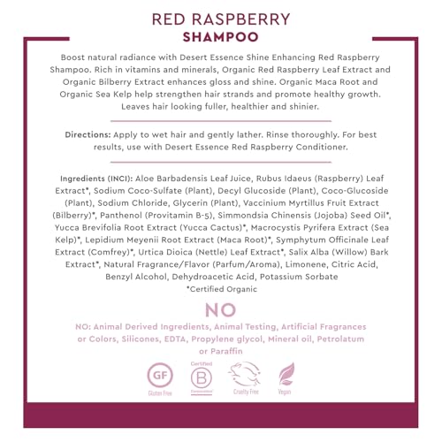 Desert Essence Red Raspberry Shampoo - Enhances Shine & Volume, 8 fl oz