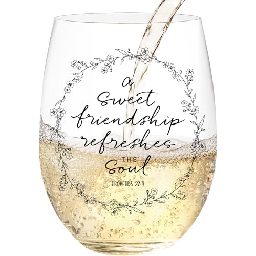 Inspirational Friendship Wine Glass - 15 oz Stemless Gift for Women
