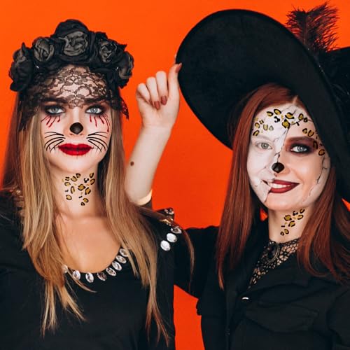 Kotbs Leopard Face Temporary Tattoos 7-Pack Waterproof Halloween Body Art