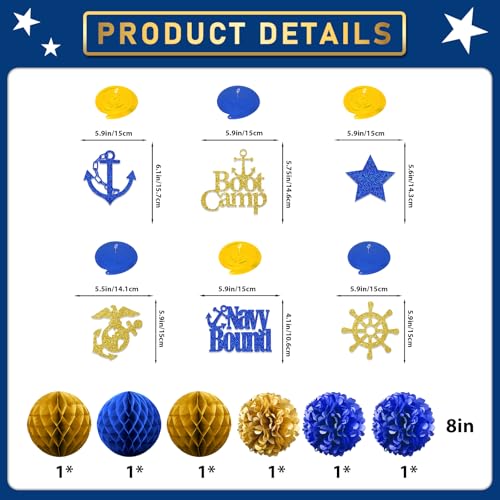 Navy Party Decorations Kit - Banner, Swirls, Pom-Poms & More