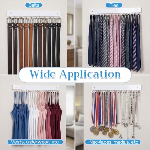 Wall-Mounted Wooden Tie Rack Organizer - 2 Pcs with 40 Hooks