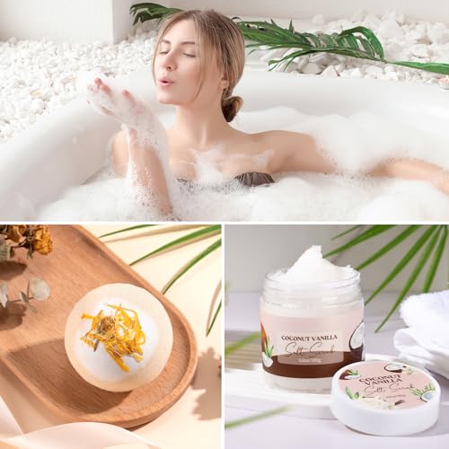 8-Piece Vanilla Coconut Spa Gift Set for Women with Glass Cup