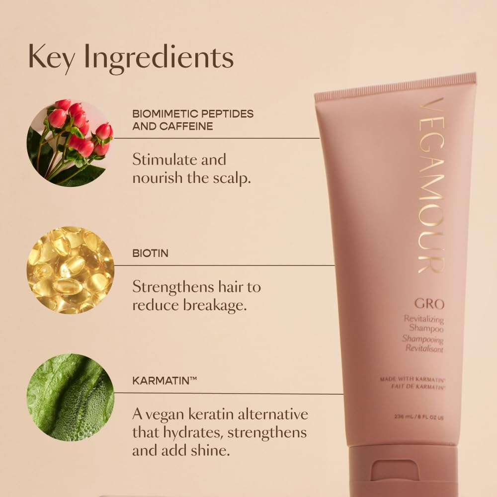 VEGAMOUR GRO Revitalizing Shampoo & Conditioner Duo | Thicker, Fuller Hair, Sulfate-Free, Vegan Keratin, Natural Citrus Scent