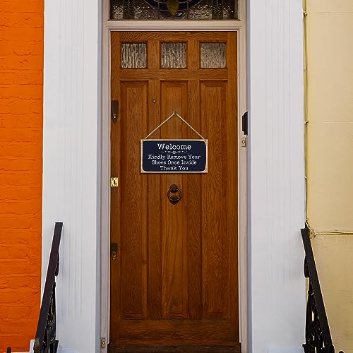 Wooden Welcome Sign - Kindly Remove Your Shoes Plaque | Retro Home Decor