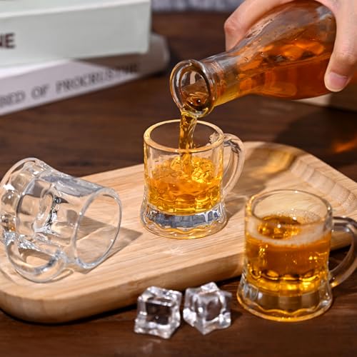 Futtumy Mini Beer Mug Shot Glasses - 2 Oz, Set of 6 with Handles
